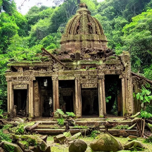 Image similar to a beautiful image of a temple in ruins in the middle of a jungle - i