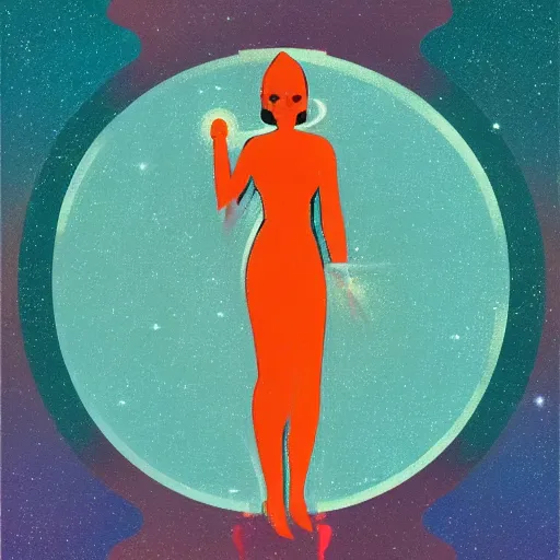 Prompt: art deco of a space woman, teal pallette, random