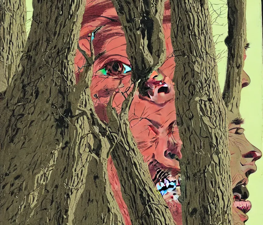 Image similar to todd solondz eating himself to death and becoming a tree | vivid colors : storyboard, realistic. by gabriel hardman, joe alves, j. todd anderson, chris bonura and jenny saville and francis bacon. cinematic atmosphere, detailed and intricate, perfect anatomy