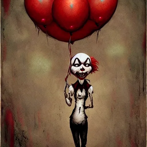 Prompt: grunge painting of underneath hell with a wide smile and a red balloon by chris leib, loony toons style, pennywise style, corpse bride style, horror theme, detailed, elegant, intricate, conceptual, volumetric light