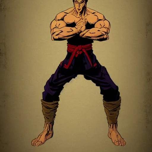 Image similar to full body concept art of martial artist in the style of Jean Giraud in the style of Frank Frazetta in the style of akira toriyama trending on artstation deviantart Pinterest detailed realistic High Resolution HD 8k in color