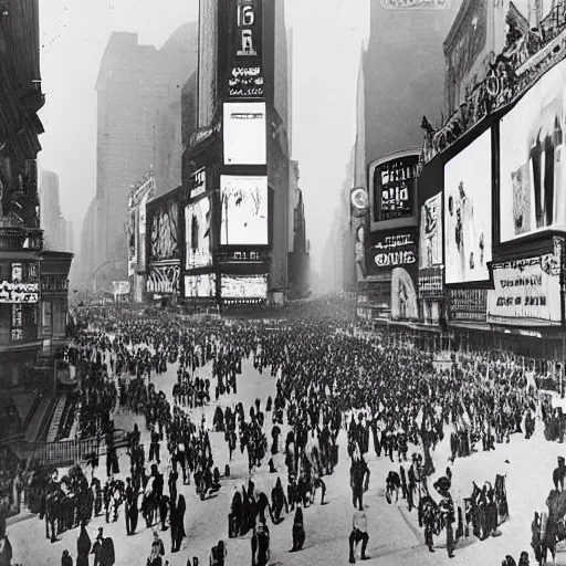 Prompt: 1 9 th century photograph of times square, modern aesthetics,