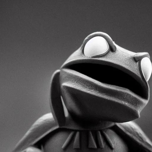 Prompt: symmetrical, film still of warhammer 4 0 k kermit the frog, studio lighting, depth of field, photography, black and white, highly detailed, action shot