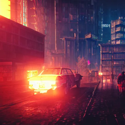 Image similar to the witcher in the style of cyberpunk, screenshot