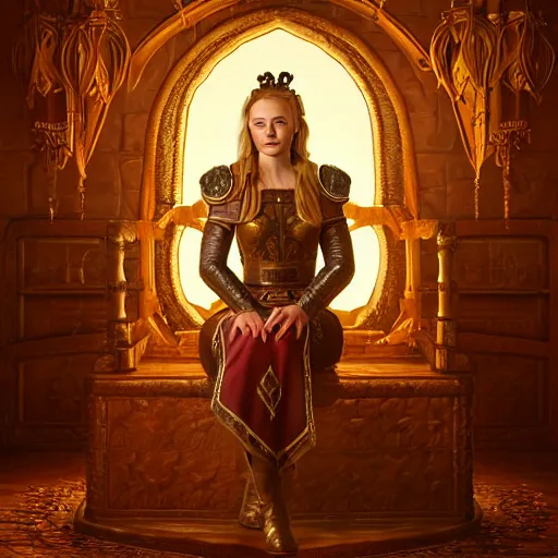 Image similar to the elder scrolls vi, majestic, gracious regal blonde female nord jarl portrait, rustic throne room, mysterious atmospheric lighting, painted, intricate, volumetric lighting, beautiful, rich deep colours masterpiece, golden hour, golden ratio, sharp focus, ultra detailed by leesha hannigan, ross tran, thierry doizon, kai carpenter, ignacio fernandez rios