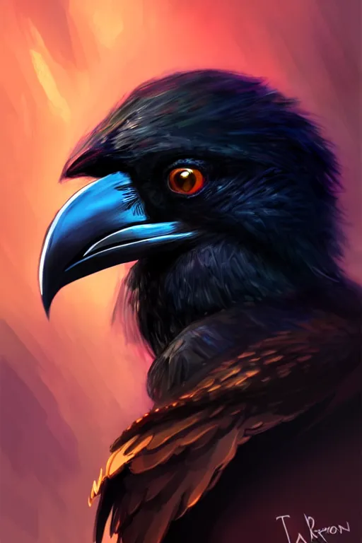 Image similar to raven kenku barbarian portrait, highly detailed, digital painting, artstation, sharp focus, illustration, art by tan zi and ayanamikodon and alphonse mucha and wlop