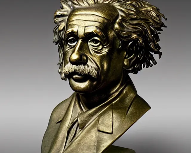 Prompt: a bronze bust of Albert Einstein