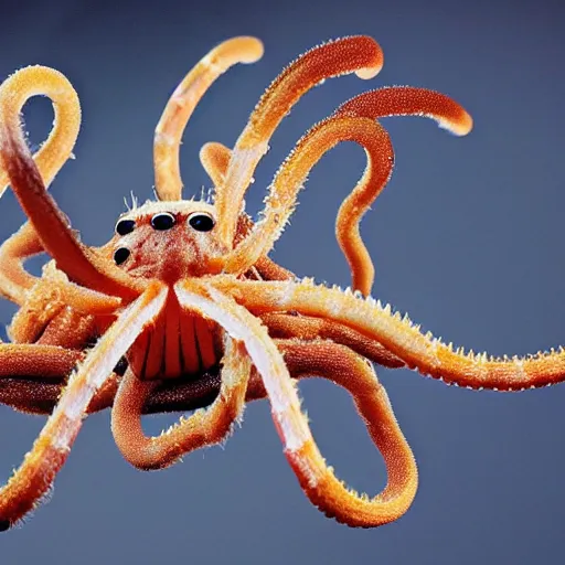 Image similar to National Geographic photo of spiders with octopus tentacles