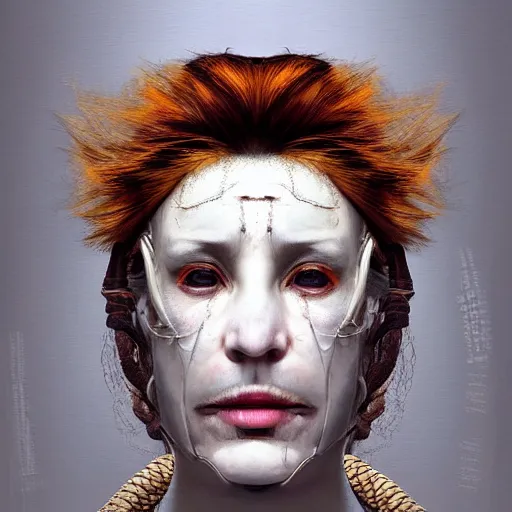 Image similar to portrait of a Shibari rope wrapped face and neck, headshot, insanely nice professional hair style, dramatic hair color, digital painting, of a old 17th century, old cyborg merchant, mouth wired shut, amber jewels, baroque, ornate clothing, scifi, realistic, hyperdetailed, chiaroscuro, concept art, art by Franz Hals and Jon Foster and Ayami Kojima and Amano and Karol Bak,