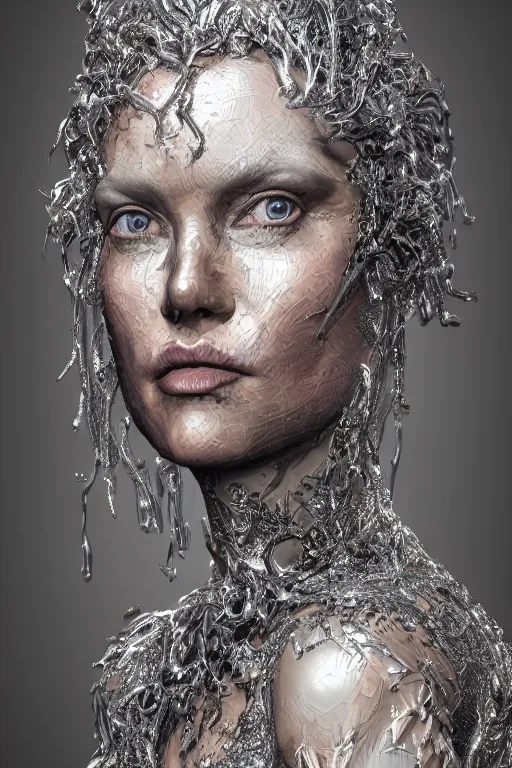 Image similar to hyper-realistic ultra-detailed maximalist and dramatic fullbody female portrait by igor goryunov and patricio clarey inspired by andrei riabovitchev and heidi taillefer Rendered by binx.ly 8k. Generative art. Tools used: Blender Cinema4d Houdini3d zbrush. Unreal engine 5 Cinematic. Beautifully lit. No background. artstation. Deviantart. CGsociety.