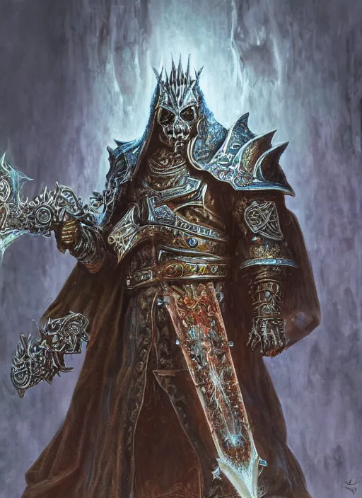 Prompt: hyper realist render of lich king by wayne berlowe