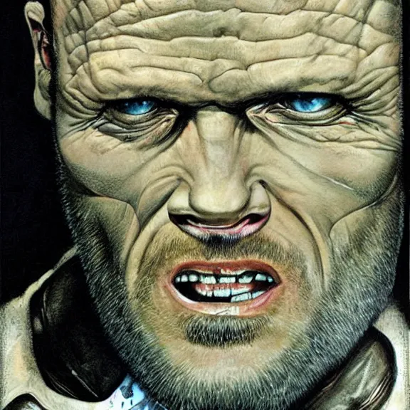 Prompt: portrait of Michael Rooker from Slither (2006) by Les Edwards, art print