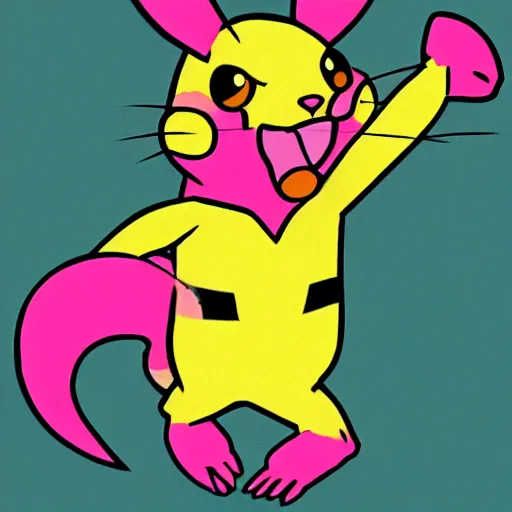 Image similar to the pink panther cartoon fighting pikachu