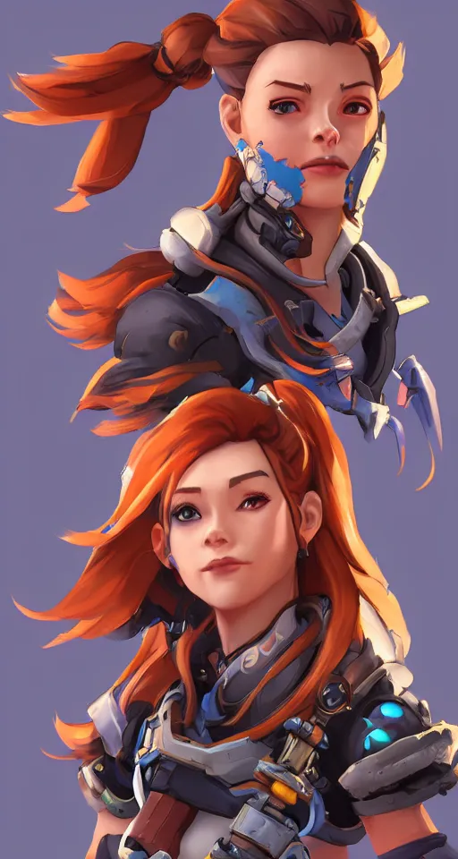 Image similar to one character, overwatch, brigitte, horizon zero dawn, aloy, digital art, high detailed, artstation