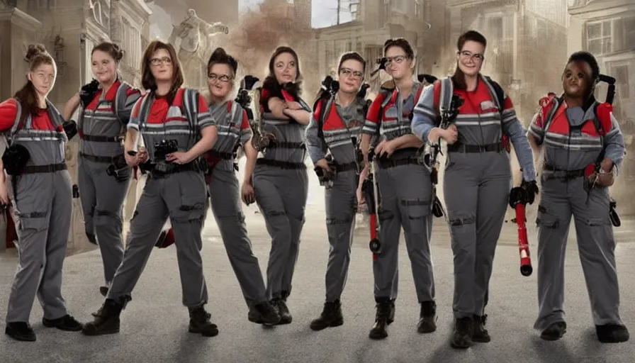Prompt: big budget remake of ghost busters with all female cast that isn't funny.