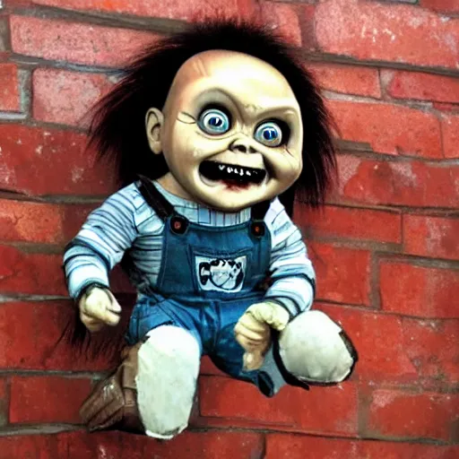 Image similar to screaming chucky doll in style of iron giant film
