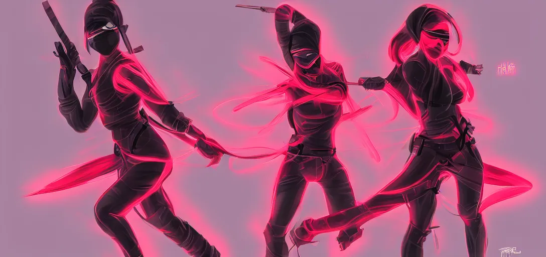 Prompt: A female ninja red neon concept art Hicham Habchi, very detailed, high quality