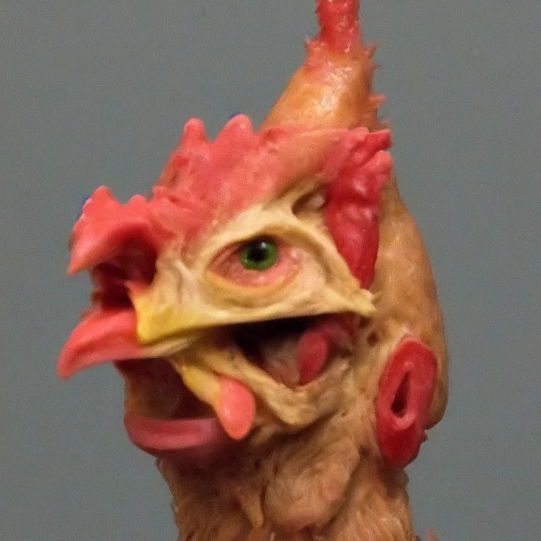 Image similar to chicken headed human, mugshot