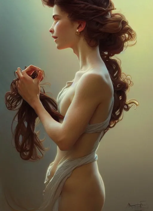 Prompt: portrait of young man and a woman, perfection, beautiful hair, symmetrical! intricate, elegant, highly detailed!! smile, digital painting, artstation, concept art, smooth, sharp focus, illustration, art by artgerm and greg rutkowski and alphonse mucha