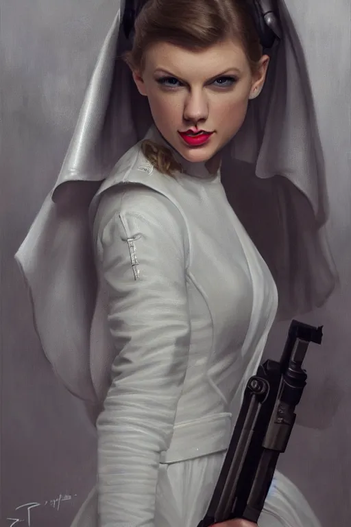 Prompt: Taylor Swift as Princess Leia in Star Wars, oil on canvas, intricate, portrait, 8k highly professionally detailed, HDR, CGsociety