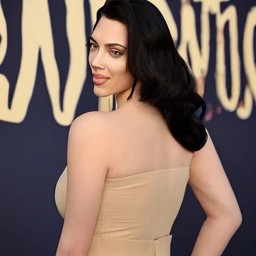 Image similar to a woman who is a genetic combination of kim kardashian and kat dennings and scarlett johansson and margot robbie and emma watson face and upper - body focus