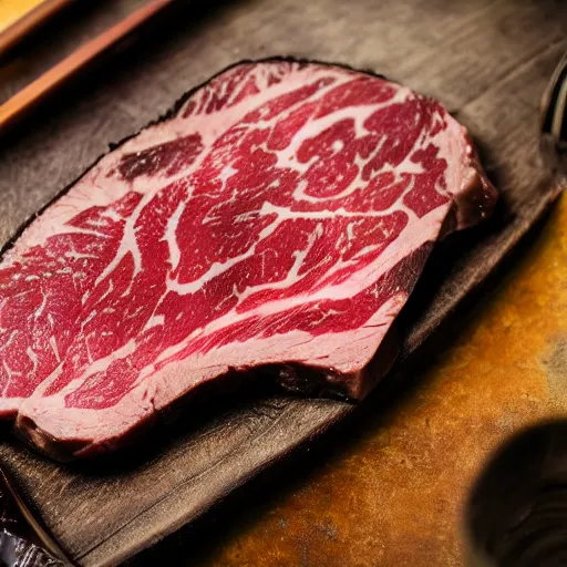 Image similar to skull plate wagyu steak perfect sear macro gourmet food photography