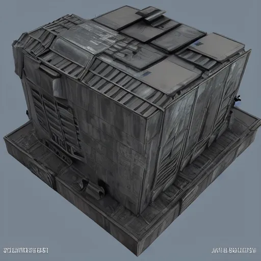 Prompt: 3d sculpt of a thick square industrial scifi cyberpunk building facade gun metal factory machine inspired by the matrix and star wars, by jim burns and terminator, Artstation Unreal W-960