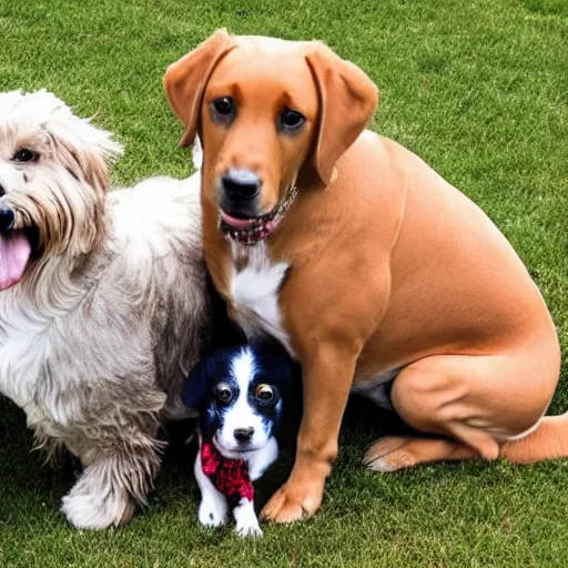 Image similar to a cute dog sitting next to a family