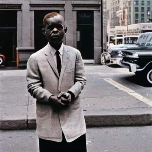 Prompt: street photograph portrait in new york from the year 1 9 6 0, ultra - detailed hyper - realistic lifelike, photographed on colour film