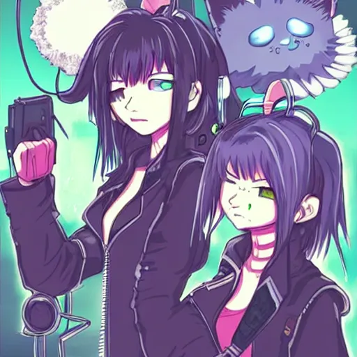 Image similar to cute cyberpunk kittens, anime style