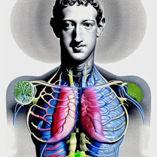 Prompt: mark zuckerberg anatomy by ernst haeckel, masterpiece, vivid, very detailed