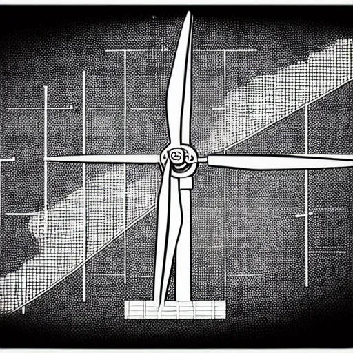 Image similar to Simplistic comic illustration of a wind turbine blueprint, black ball pen on white paper, by Josan Gonzalez and Geof Darrow