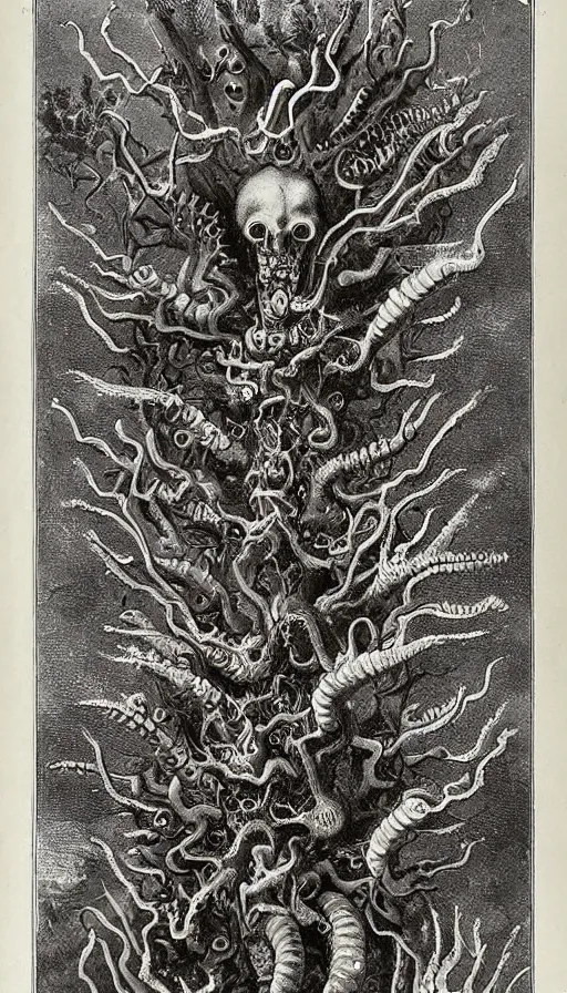 Image similar to a storm vortex made of many demonic eyes and teeth, by ernst haeckel