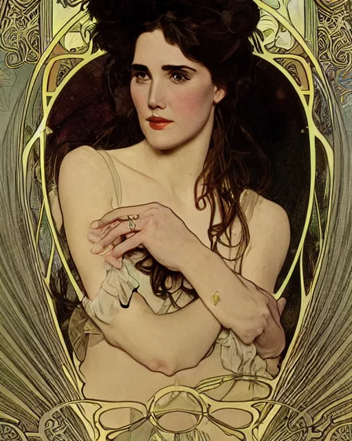 Image similar to highly detailed portrait of jennifer connelly by Alphonse Mucha