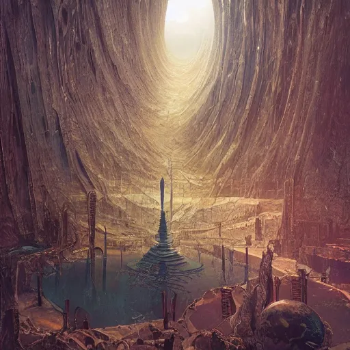 Image similar to the tarnished discovers the ruins of an artdeco city in the lands between, matte painting, detailed, elden ring, oil on canvas, by beeple