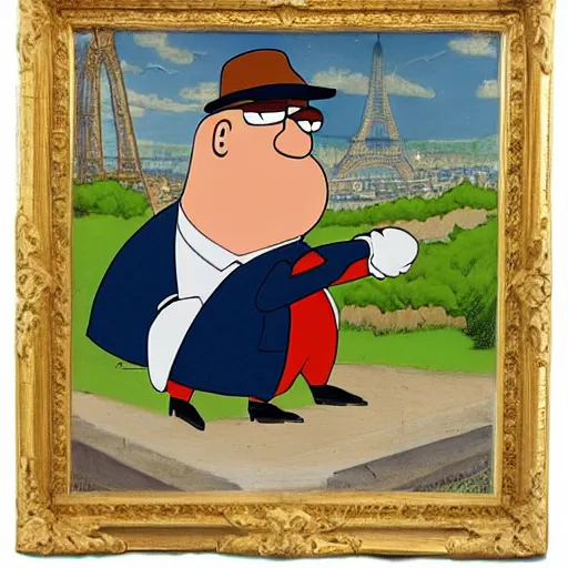 Prompt: Peter Griffin visits 1750 Paris , in the style of the Hudson River School