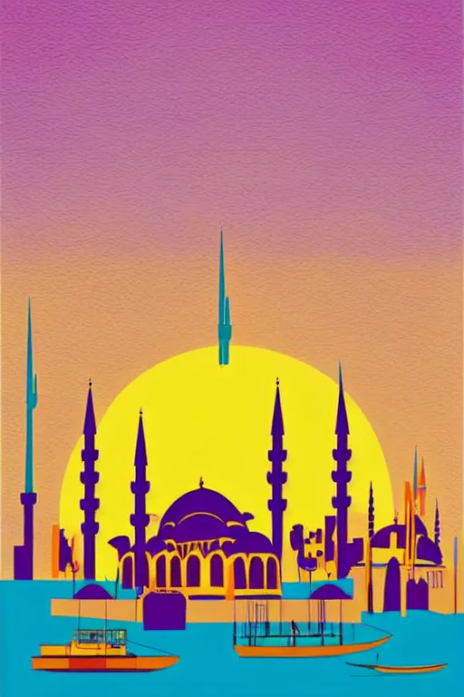 Prompt: minimalist boho style art of colorful istanbul skyline at sunrise, illustration, vector art