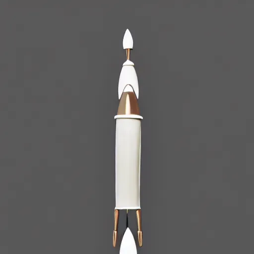 Image similar to polished bronze sculpture of a rocket launching into space, modern, minimalistic, archive museum catalog photograph, white background, high resolution sharp, high contrast, pensive