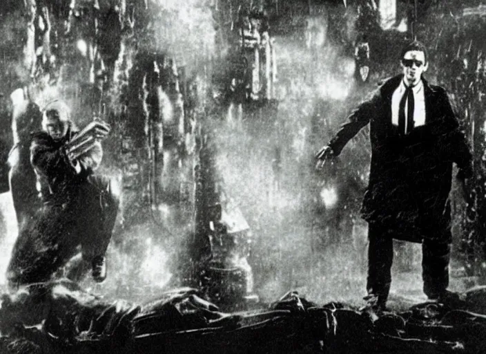 Prompt: scene from the 1909 science fiction film The Matrix