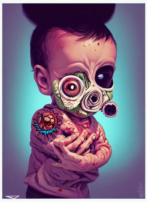 Image similar to a baby zombie in a pocket, tristan eaton, victo ngai, artgerm, rhads, ross draws