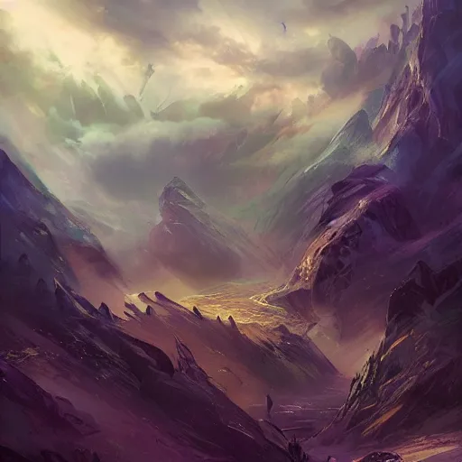 Prompt: fantasy book cover painting, dramatic shot of a lively landscape in the country by Ross Tran