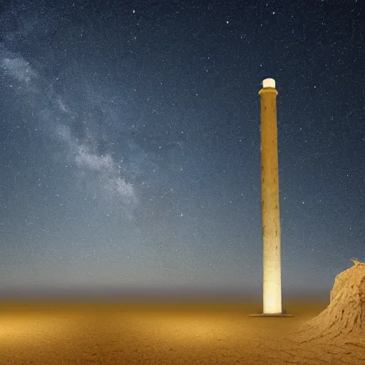 Image similar to desert at night filled with centaurs, tall white tower in the background, HD,