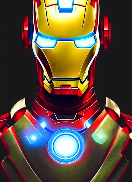 Image similar to symmetry!! portrait of iron man, sci - fi, tech wear, glowing lights!! intricate, elegant, highly detailed, digital painting, artstation, concept art, smooth, sharp focus, illustration, art by artgerm and greg rutkowski and alphonse mucha