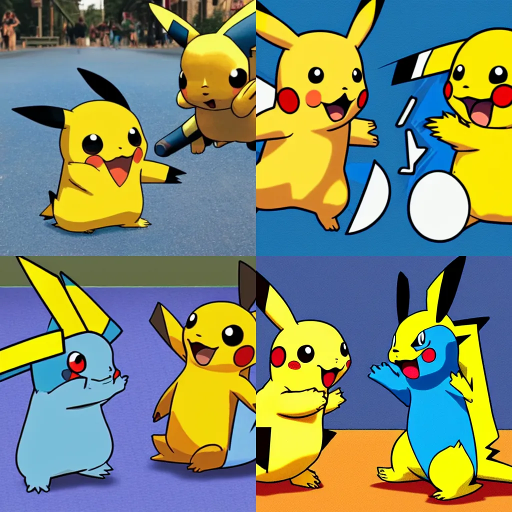 Prompt: Pikachu fighting Squirtle