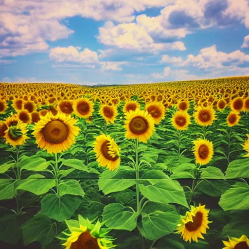 Prompt: a sunflower field, photography, photoshoot, color grading, photojournalism, dslr, instax, warm color palette, colorful, tonal colors, complimentary - colors, triadic - colors, happy, sad, angelic, good, infused, feng shui, soft body, cloth, plant, flowers, floral, by claude monet