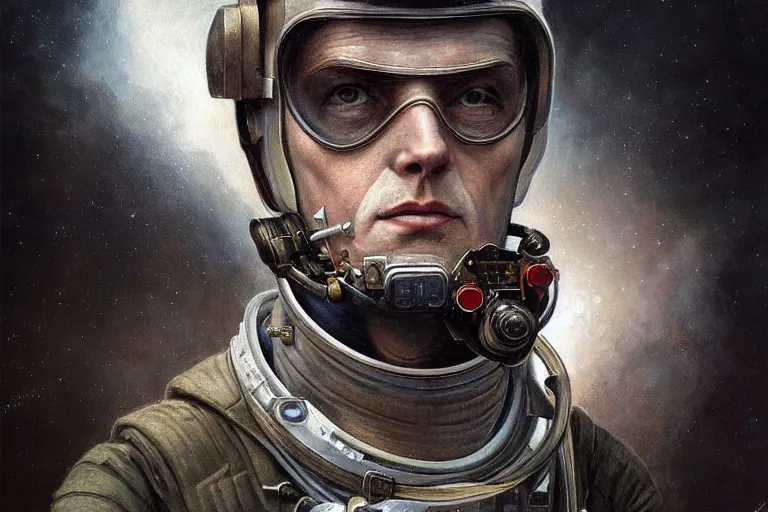 Prompt: portrait shot of ww 1 astronaut, horror, grim - lighting, high - contrast, intricate, elegant, highly detailed, centered, digital painting, artstation, concept art, smooth, sharp focus, illustration, artgerm, tomasz alen kopera, peter mohrbacher, donato giancola, joseph christian leyendecker, wlop, boris vallejo