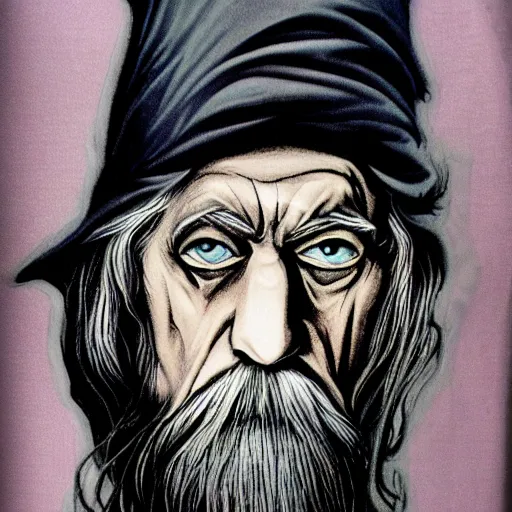 Image similar to 2 tone creepy gandalf