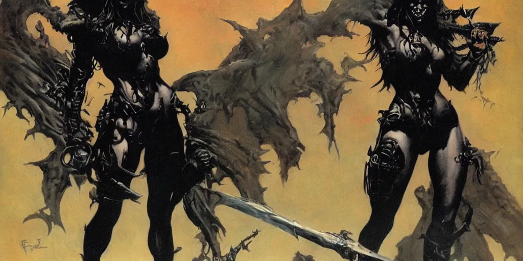 Image similar to female death dealer by frank frazetta