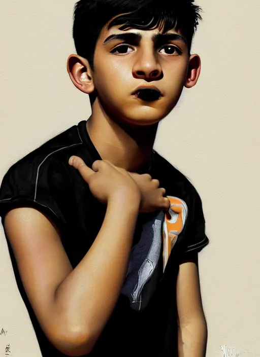 Prompt: portrait of a latino teen boy with a crooked nose and a confident expression, 1 9 6 0 s, black clothes, goth, punk, brightly coloured hair, funk, intricate, elegant, highly detailed, digital painting, artstation, concept art, smooth, sharp focus, illustration, art by wlop, mars ravelo and greg rutkowski