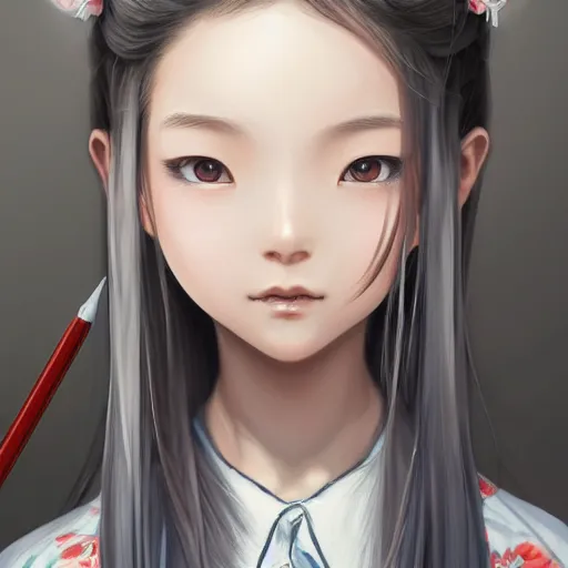 Image similar to ultra-detailed, amazing details, grayish palette, HD semirealistic anime CG concept art digital painting of a Japanese schoolgirl, by a Chinese artist at ArtStation, by Huang Guangjian, Fenghua Zhong, Ruan Jia, Xin Jin and Wei Chang. Realistic artwork of a Chinese videogame, gentle an harmonic colors.